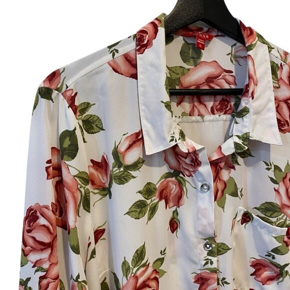 Guess XL Floral Rose Print 3/4 Sleeve Collared Blouse - Picture 3 of 16